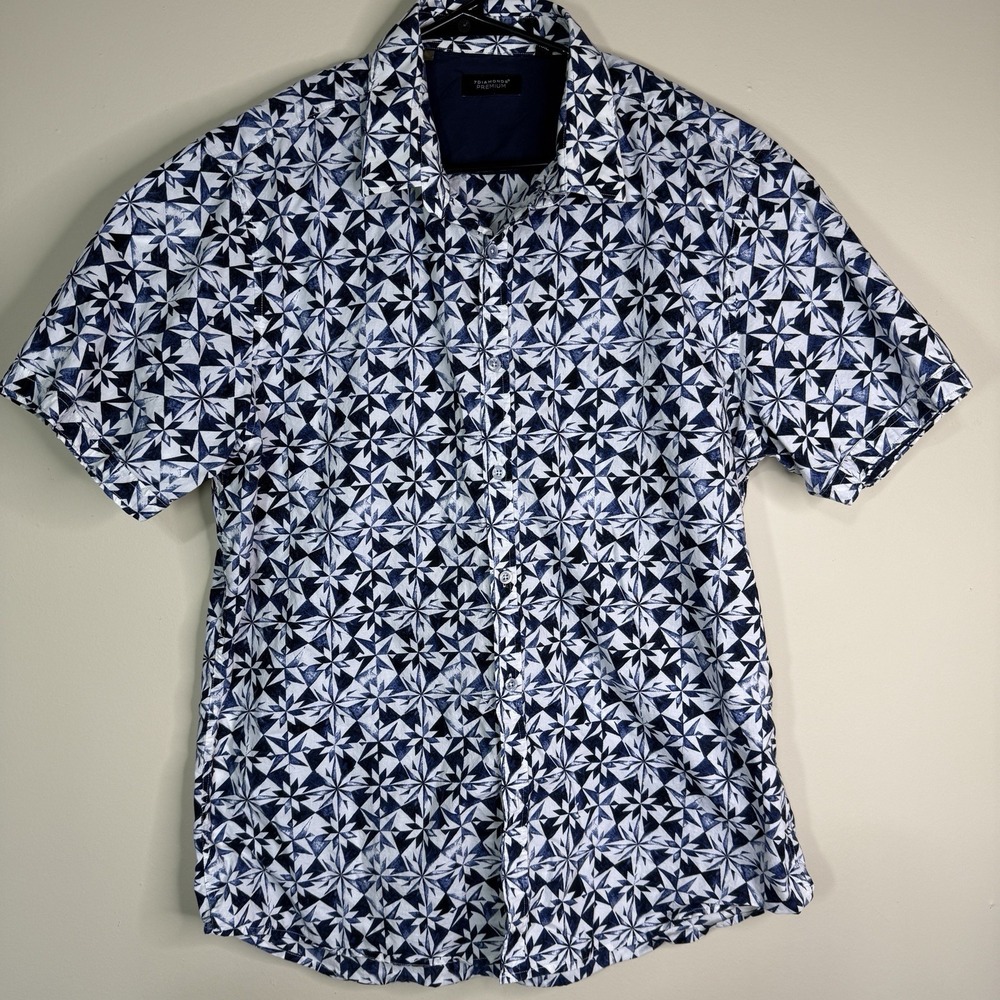 7 Diamonds Premium Mens Size‎ XXL Short Sleeve Cotton Blue White Geometric Print